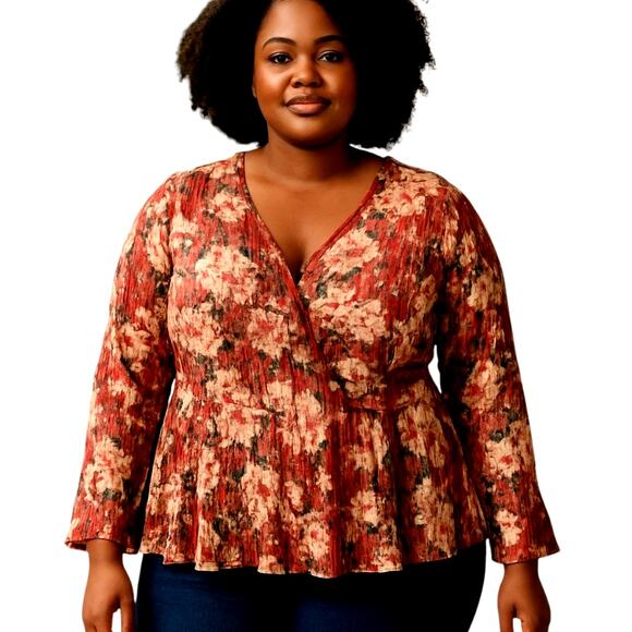 Women's 2XL Red Sequin Long Sleeve Top Shirt Blouse Plus Size 2X XXL 18W 20W - Picture 1 of 6